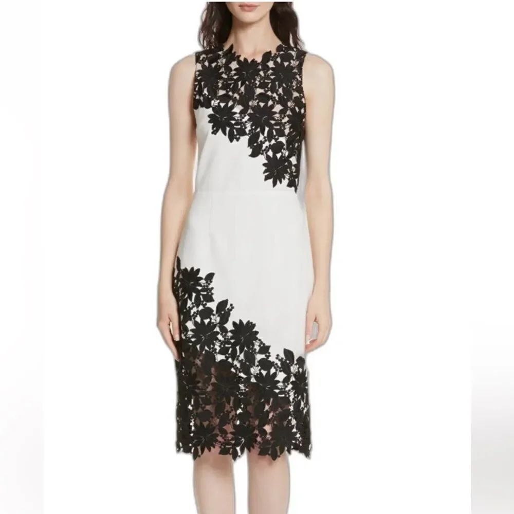 Alice + Olivia Margy Sheath Dress Sz 2 White Black Lace Sleeveless Cóctel